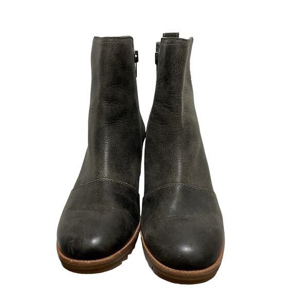 Sorel Womens Cate Leather Heeled Ankle Boots US 7 Army Green Waterproof Side Zip - Picture 3 of 10